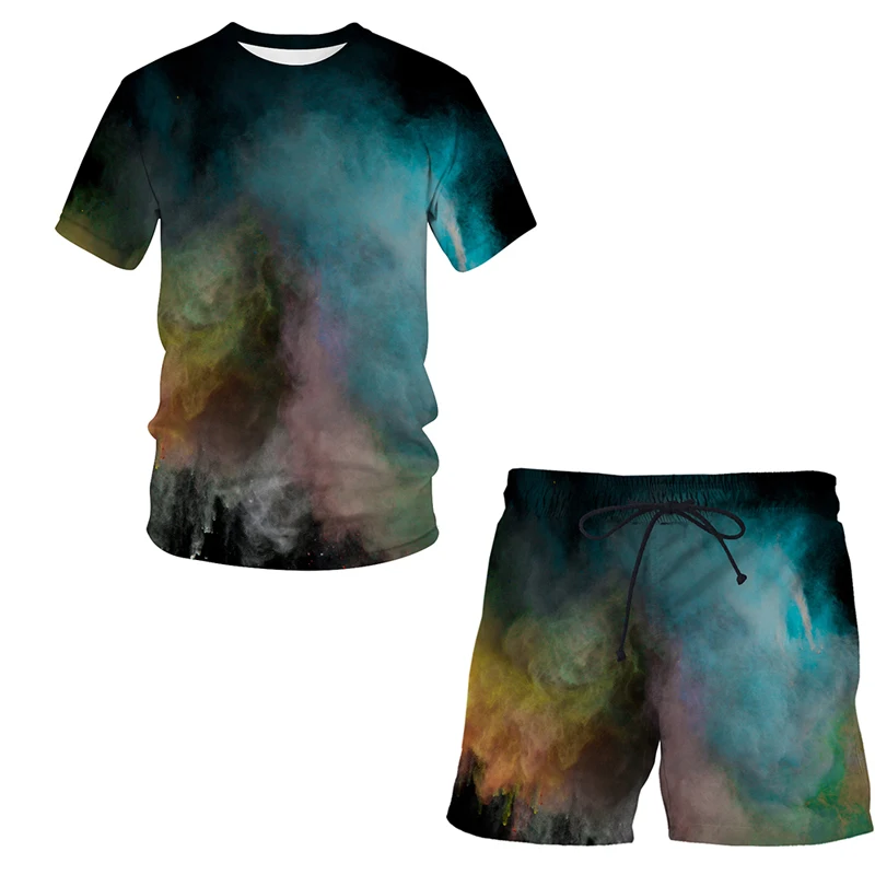 Fashion Sportswear Male Two-piece Suit 3d Speckled tie dye pattern Short Sleeve Shorts Quick Drying Set Summer Casual Tracksuit