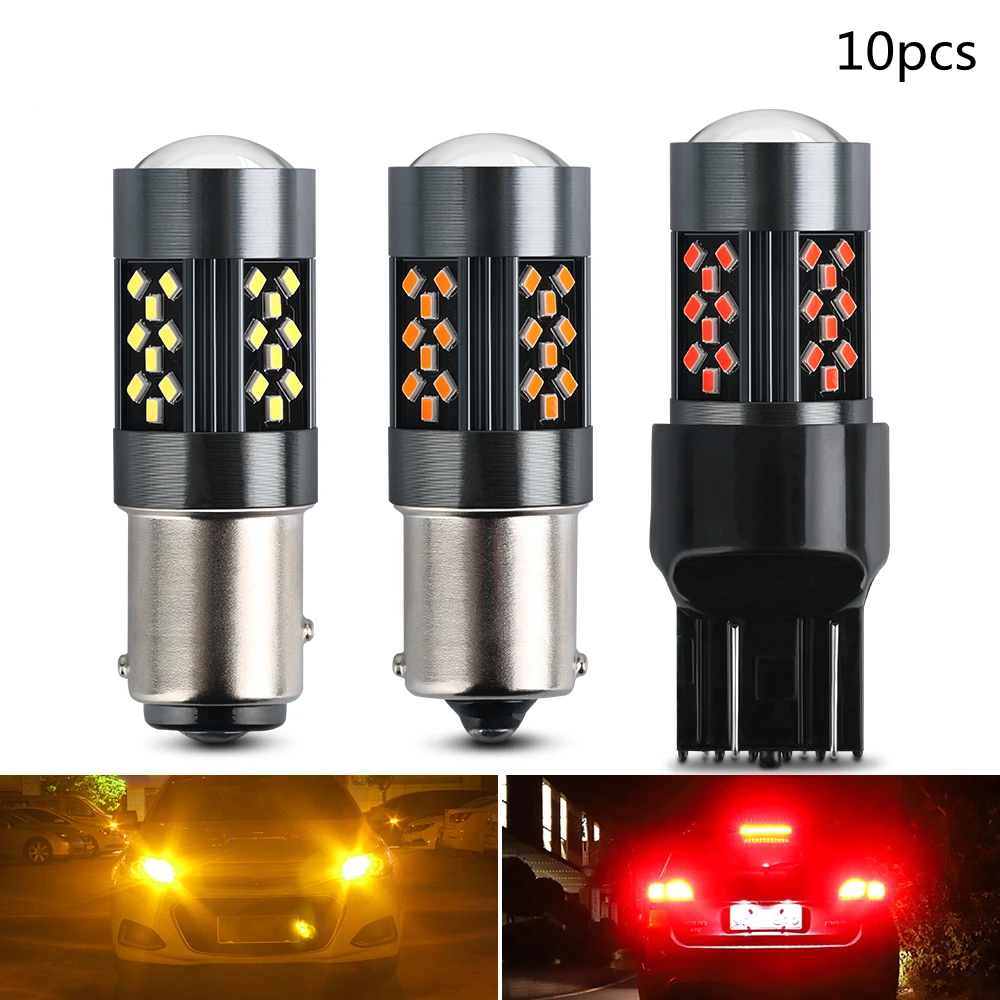 10pcs P21W 1156 BA15S LED Bulbs Car Lights Turn Signal Reverse Brake Light R5W 2016 LEDs 12V DC Automobiles Lamp DRL for Skoda