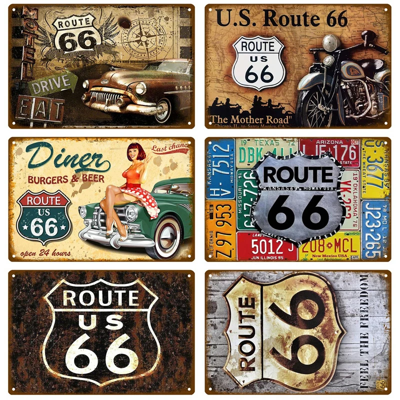 

Route 66 Retro Decorative House Metal Sign Plate Posters On The Wall Tin Sign Vintage Poster Decor Wall Art Room Decoration