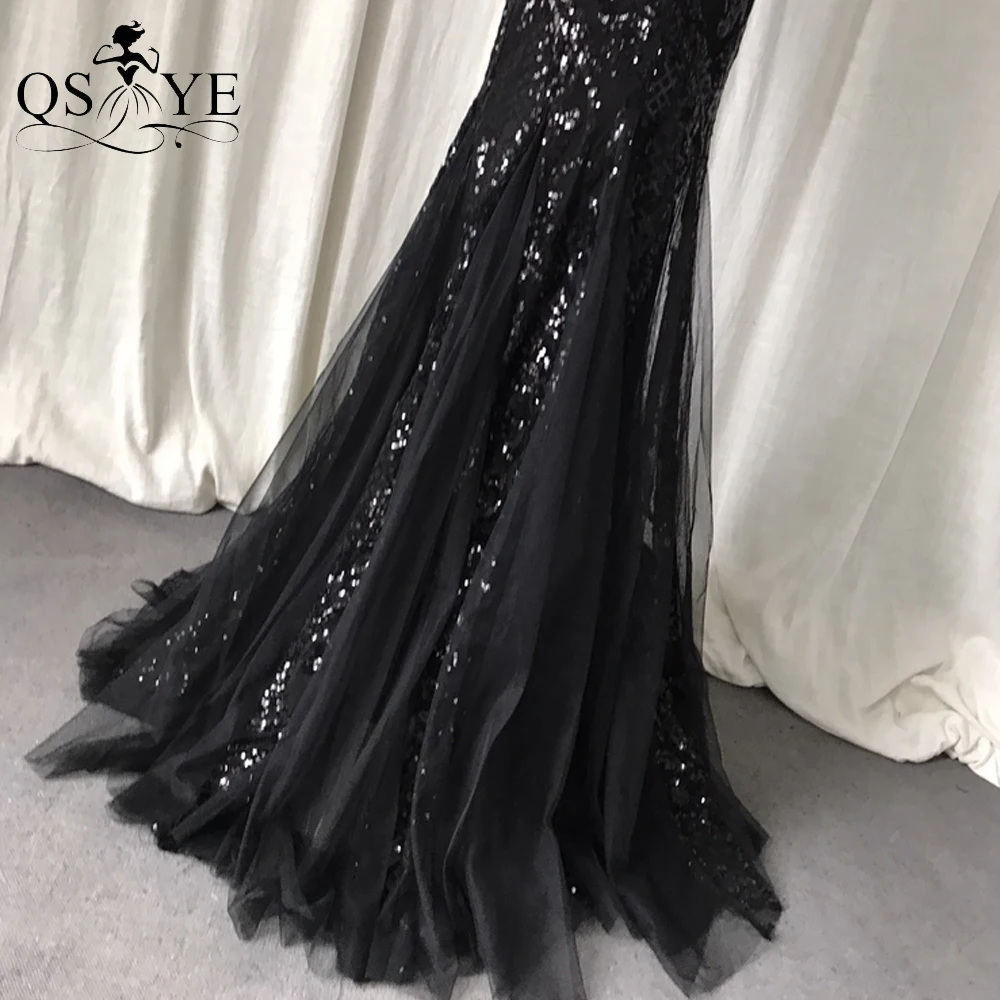 Een Schouder Black Avondjurken Mermaid Sequin Prom Gown Glitter Patroon Kant Lange Formele Party Vrouwen Mode Prom Dress