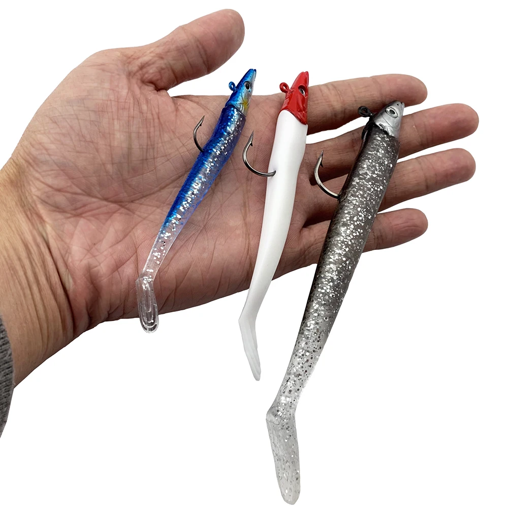 10g 19g 34g Glow Eel Soft Lure Wobbler Artificial Bait Silicone Sea Bass Pike Rockfish Grouper Carp Fishing Sink Jig Head Tackle