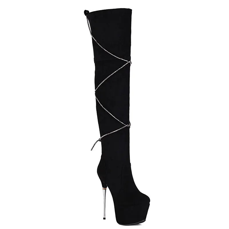 Lasyarrow Thigh High Boots Women Genuine Leather Elastic Over the Knee Boot Female Black High Long Dance Party Shoes Large Size