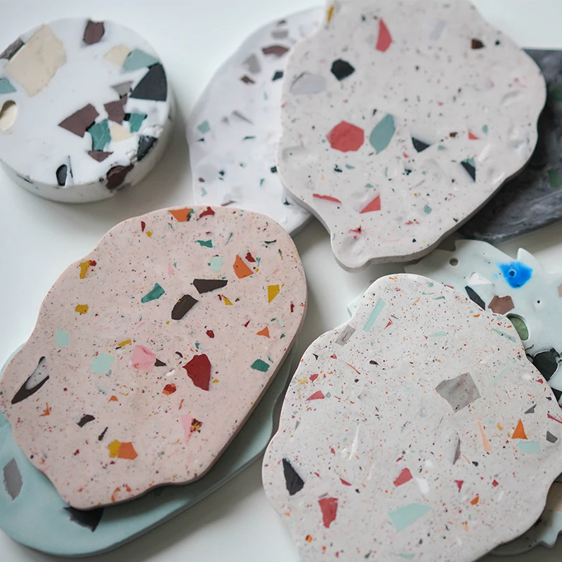 5 Cavities Plaster Coaster Silicone Molds DIY Jesmonite Tray Terrazzo Trinkets Dish Concrete Molds Candlestick Holder Resin Mold