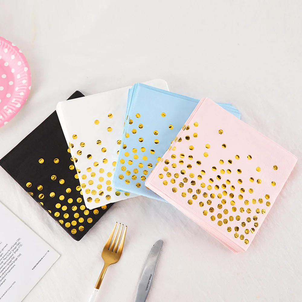 20Pcs Gold Dot Disposable Tableware Paper Towel Napkins Cups Tablecloth Plates Straws for Birthday Wedding Party Supplies