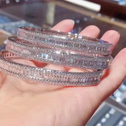 Luxury Bracelet Channel Pave setting Square Simulated Diamond Engagement Bangle for Women Wedding White Gold filled Jewelry