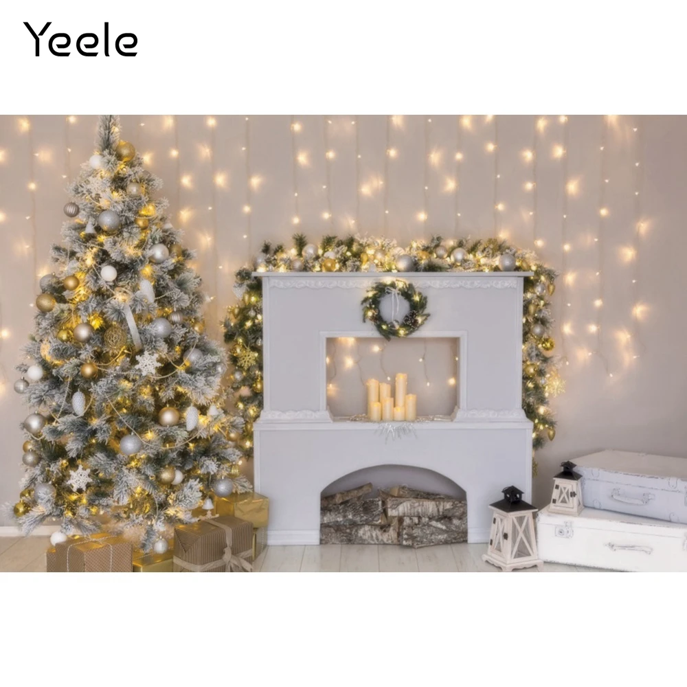 Yeele Light Strip Christmas Tree Fireplace Baby Gift Photography Backdrop Photographic Decoration Backgrounds For Photo Studio