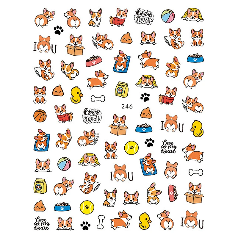 

10PCS Cute Anime Pet Pattern Puppy Meow Giraffe Nail Sticker Nail Slider Decoration Beauty Tool