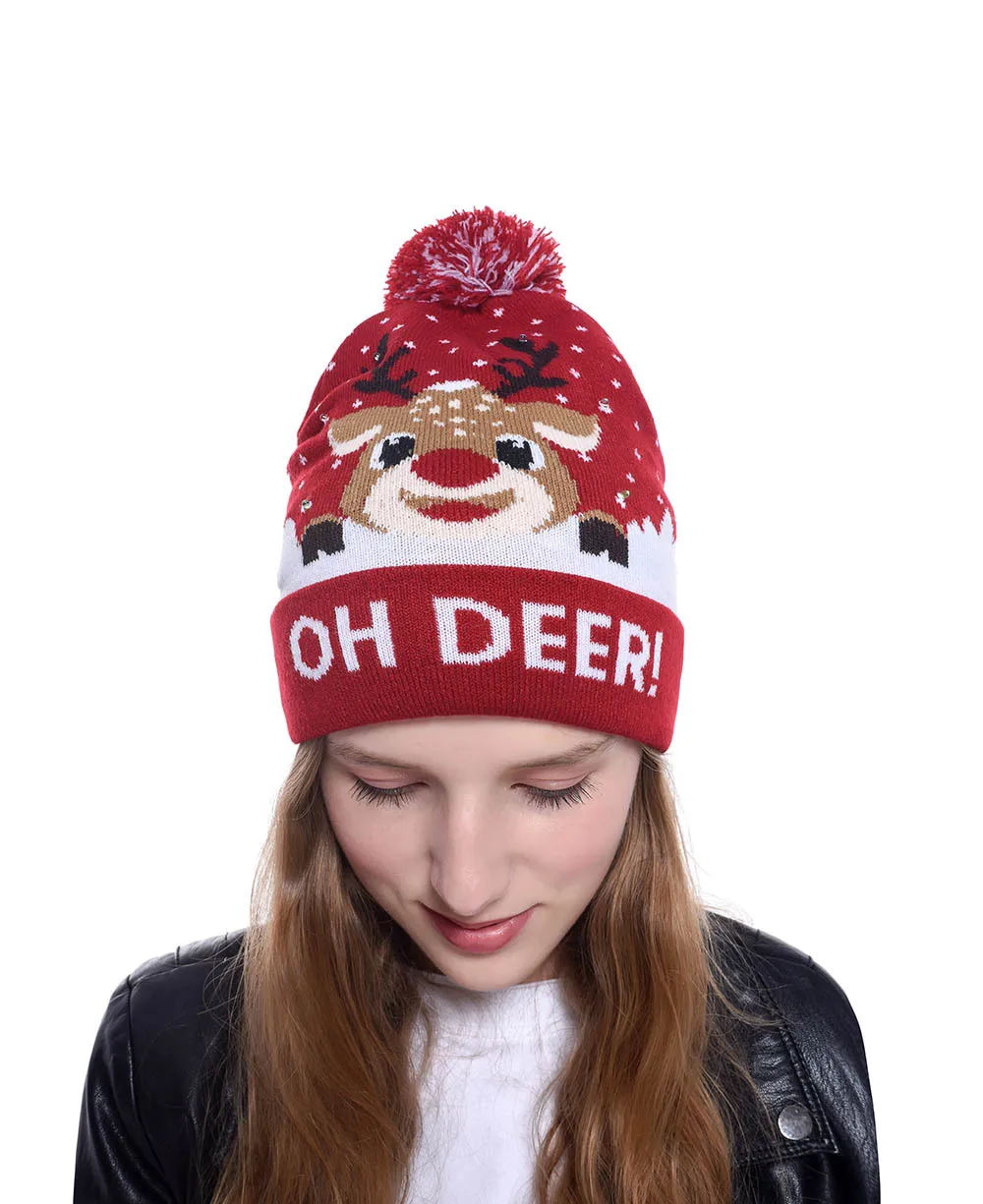 New Style! LED Christmas Hat Beanie Light Up Illuminate Warm Hat 48 Patterns New Year Snowman Sweater Hat Christmas Decorations