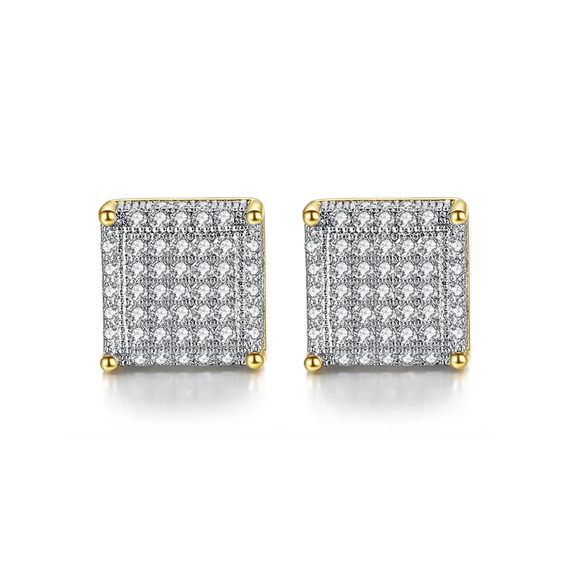 White/Black CZ Stone Paved Bling Iced Out Geometric Square Stud Earrings for Women Men Hip Hop Rappy Jewelry Drop Shipping