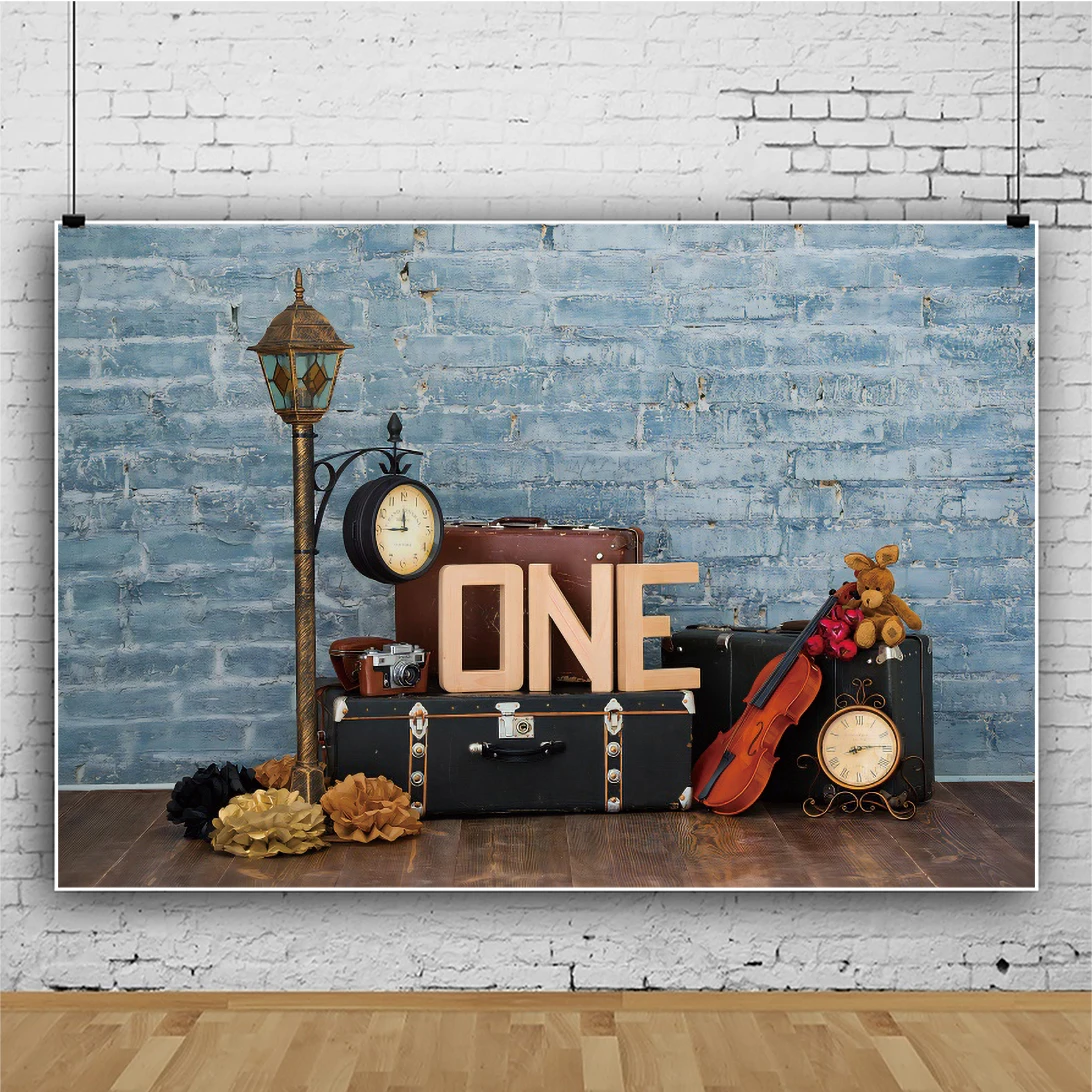 เด็กวันเกิดภาพพื้นหลังโปสเตอร์สีฟ้ากำแพงอิฐการถ่ายภาพเด็กฉากหลังภาพครอบครัว Photo Studio