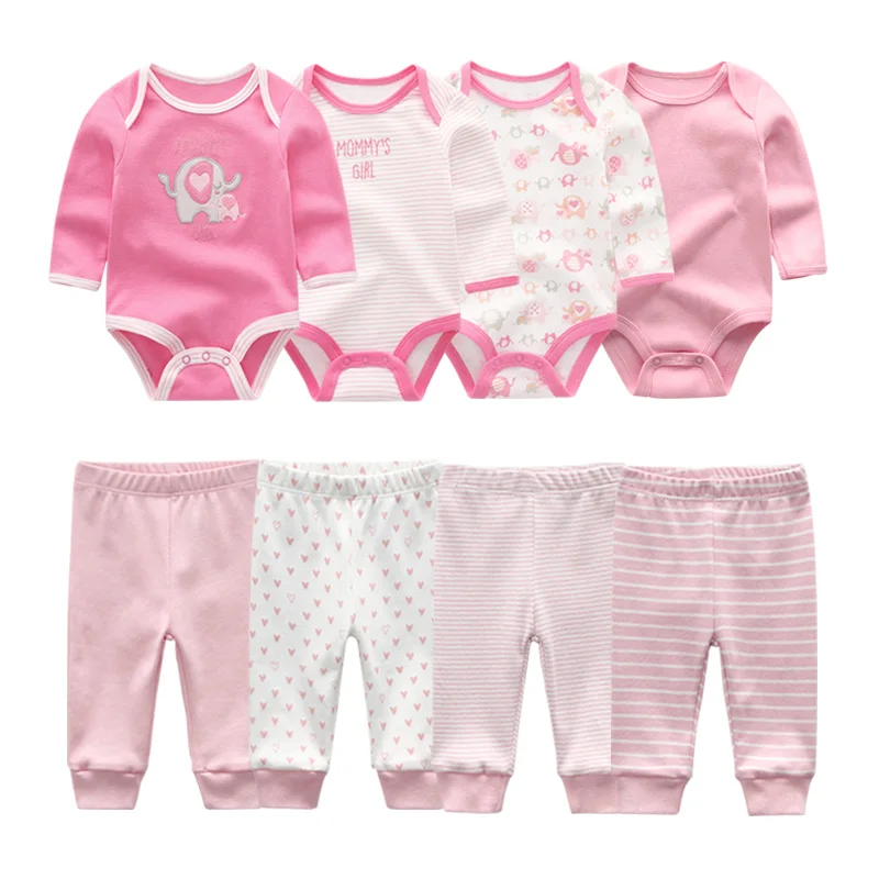 6/8 peças de algodão bodysuits + calças conjuntos de roupas da menina do bebê recém-nascido manga longa roupas do bebê menino outono inverno dos