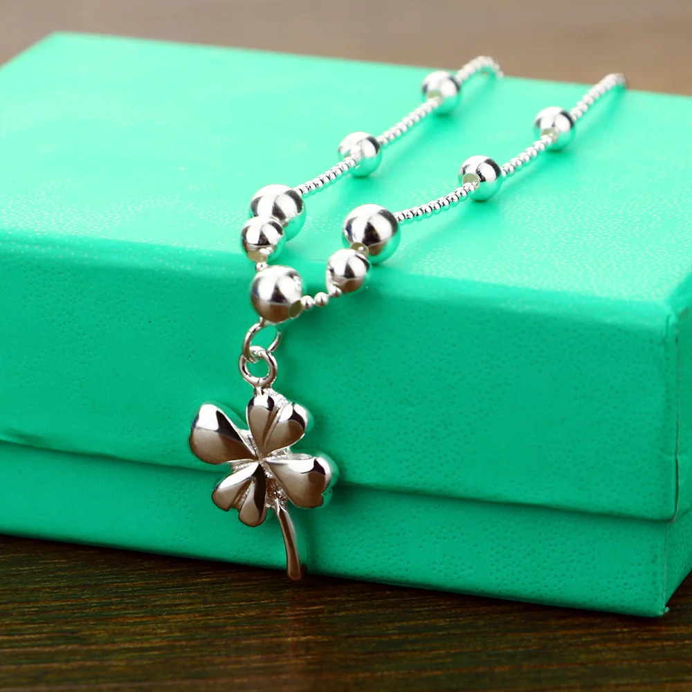 Bohemia Fashion Clover Anklets 100% 925 Sterling Silver Foot Beach Ball Anklets Women & Girl Barefoot Chain Jewelry Summer Gift