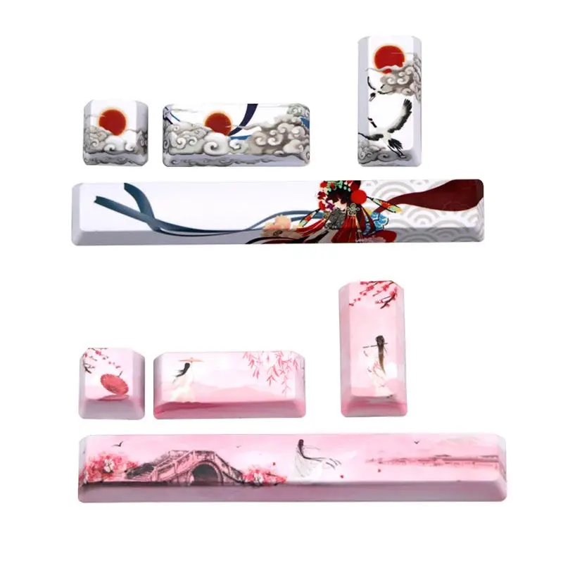 4pcs Keycap Cherry Profile Dip Dye Sculpture Keyboard Keycap for Mechanical Keyboard Peking Opera Chinese Style Keycap