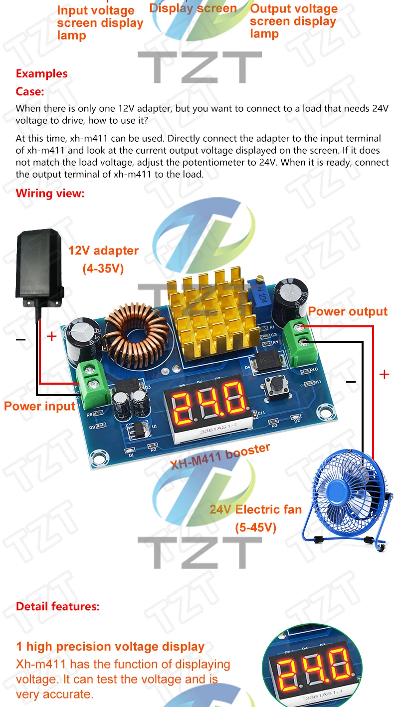 TZT DC 3V-35V zu DC 5V-45V Boost-Modul Digitales Voltmeter DC-DC Step-Up-Modul Boost-Konverter-Platine 5A Leistung Einstellbare Spannung – Detail 2