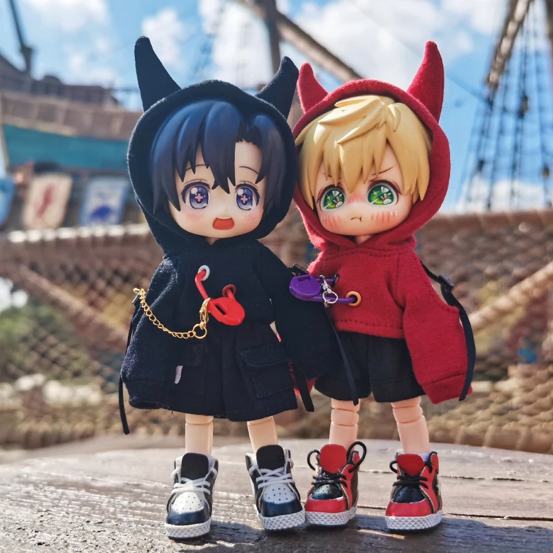 BJD clothes fashion little devil sweater hoodie or casual overalls pants for ob11 molly, GSC, obitsu 11, 1/12 bjd doll clothing