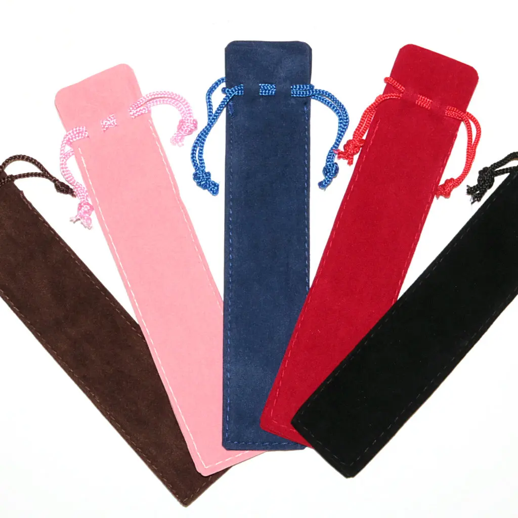 100PCS Black Velvet Drawstring  Pen Pouch Sleeve Holder Single Pen Bag Case Pencil Bag Black Blue Pink Gray Red Color