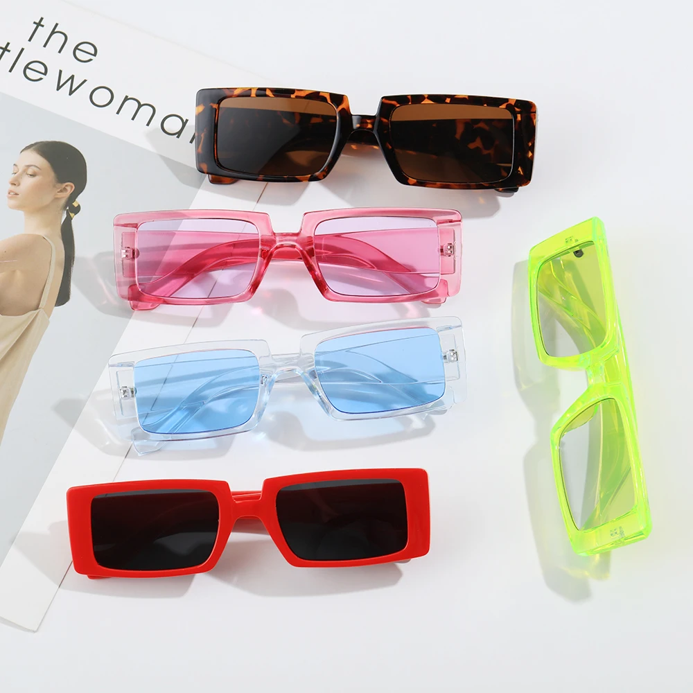 Candy Color Vintage Wide Frame Women Sunglass Small Rectangle Sunglasses Summer Female UV400 Lens Trendy Eyewear Wholesale