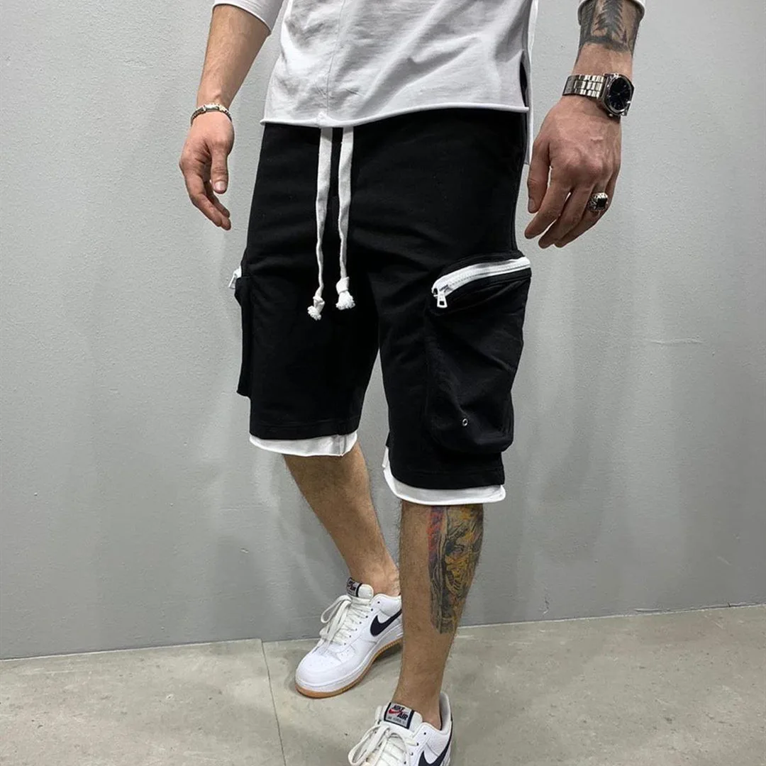 Popular Logo Fitness Men's Summer New Sport Five - Minute Multi - Pocket Leisure Cargo Shorts Action Hip Hop Polyester Shorts