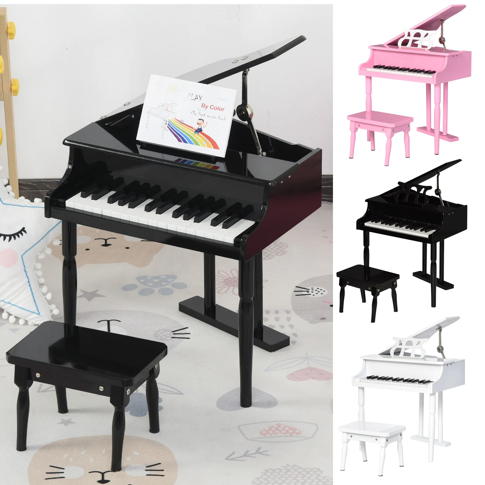 HOMCOM electronic grand Piano 30 keys with lectern stool Piano for kids plywood 52x50x49 cm