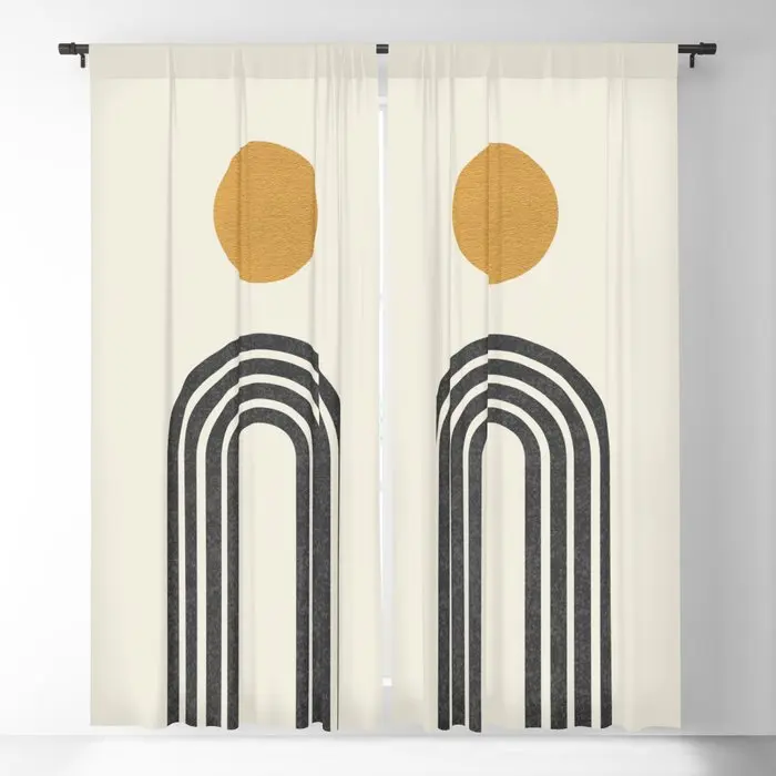 

Mid Century Modern Gold Blackout Curtain 3D Print Window Curtains For Bedroom Living Room Decor Window Treatments