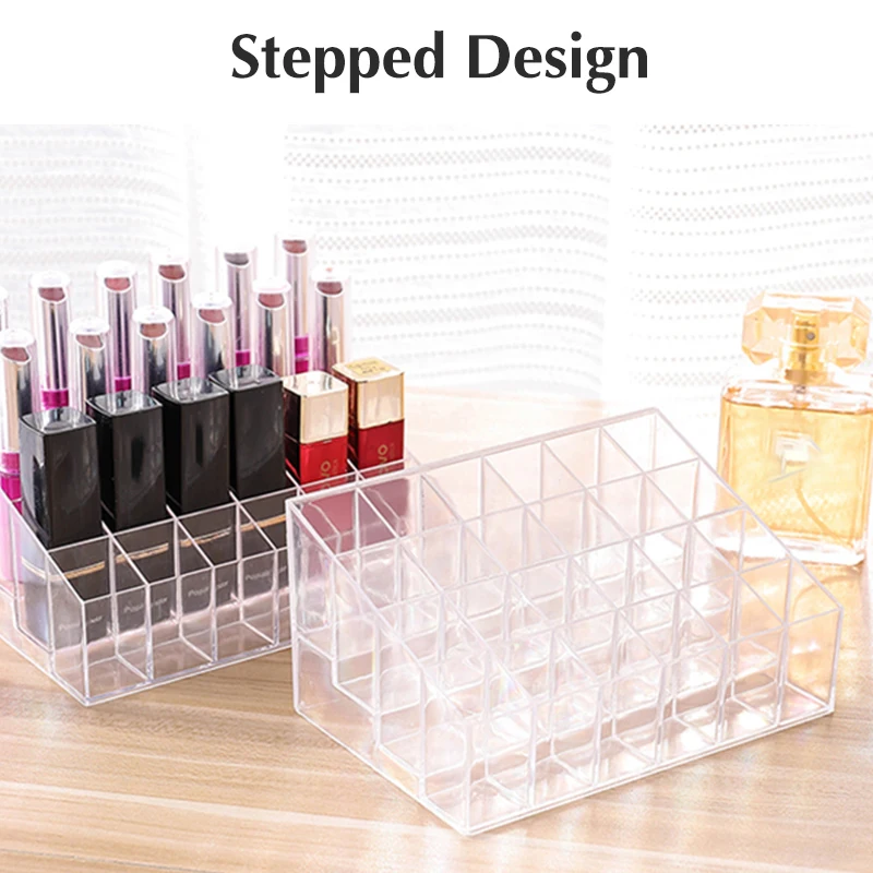 24 Grid Acrylic Makeup Organizer Storage Box Cosmetic Box Lipstick Jewelry Box Case Holder Display Stand make up organizer