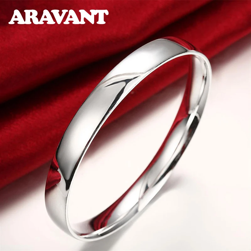 Aravant 925 Silver 10MM Smooth Bracelet&Bangle For Men Women Fashion Jewelry Gifts