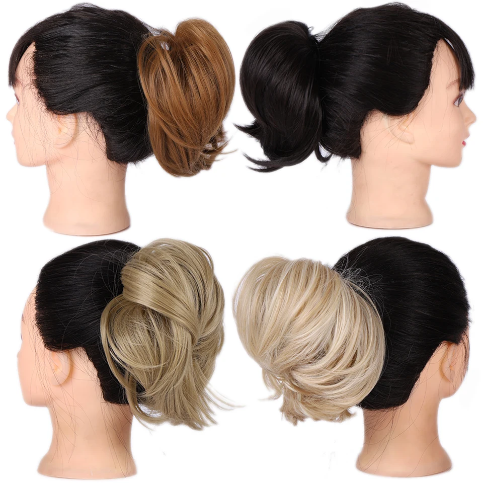 XIYUE Messy Synthetic Straight Chignons Hair Extensions Hair Piece Wrap Ponytail Hair Tail Updo Fake Hair Bun Hairpiece