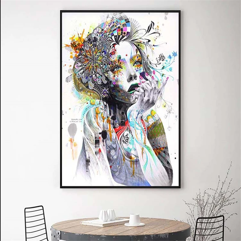 

Girl With Flowers Abstract Canvas Art Prints Girl With Butterfly Modern Wall Posters Pop Art Pictures For Living Room Cuadros