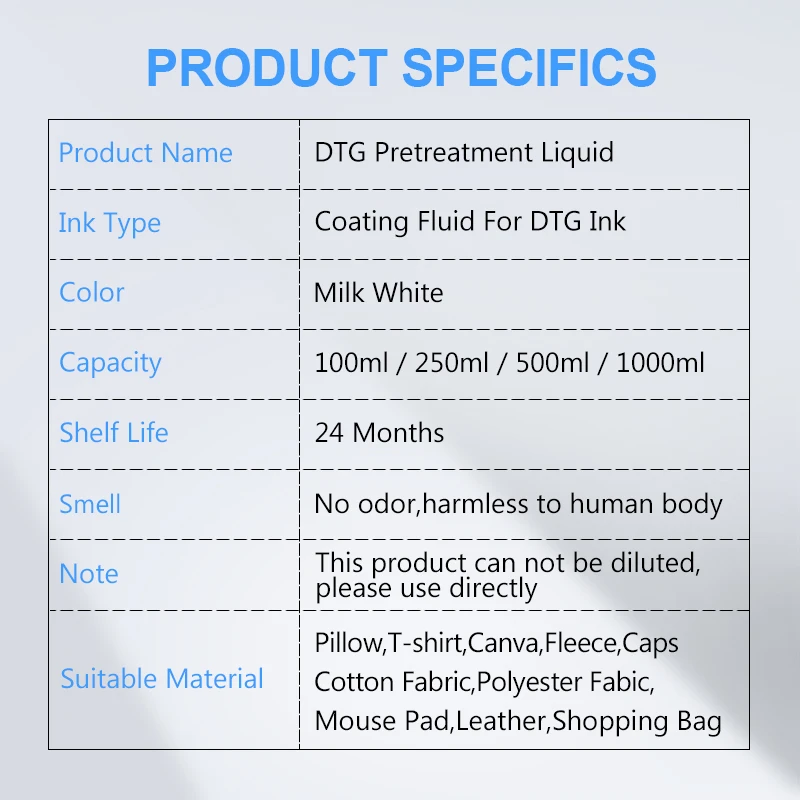 Light & Dark Spray DTG Ink Pretreatment Liquid Solution For Textile Pigment Ink Coating For DTG Printer Before Printing Fluid