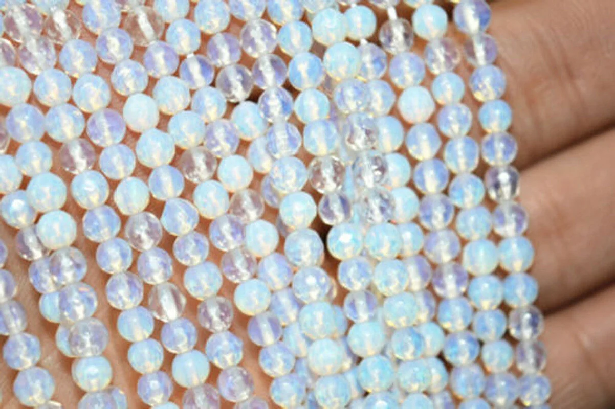 

Natural 4mm Faceted White Opal Gemstone Round Loose Beads 15'' Strand