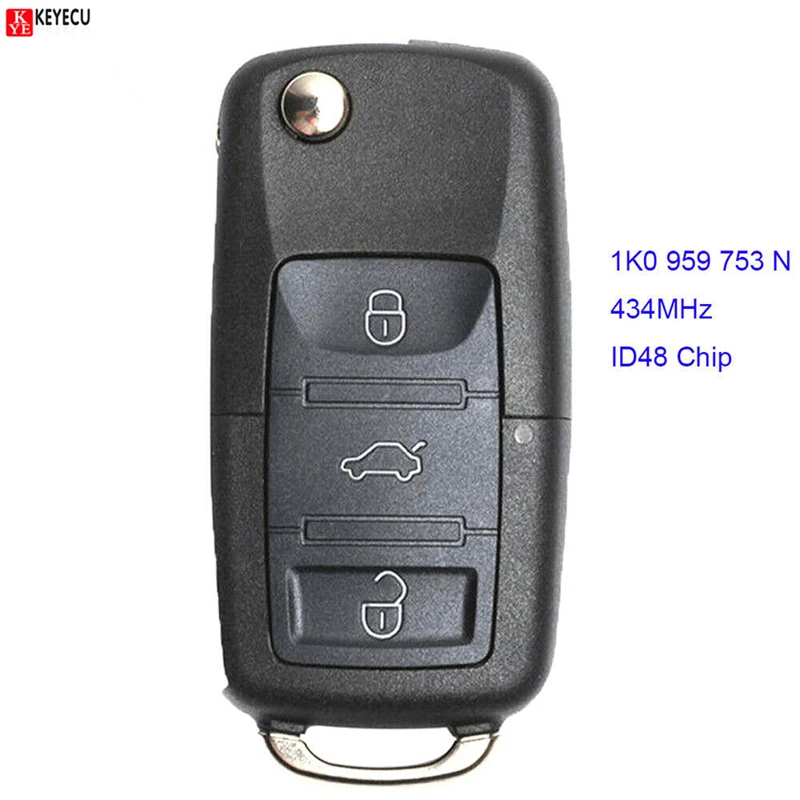 Keyecu Car Remote Key DIY for SKODA Octavia/Superb/Yeti 434MHz 1K0959753N/5FA009263-11 HLO 1K0 959 753 N 753N