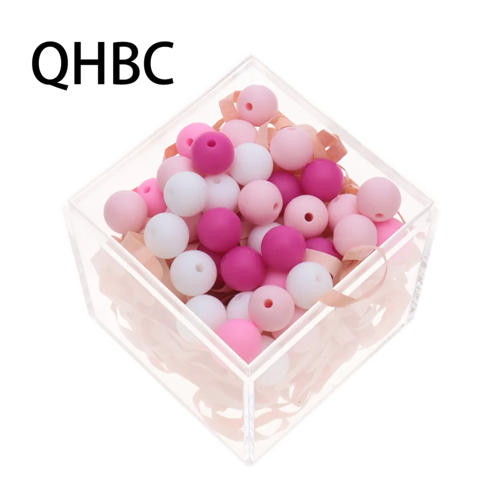 QHBC 500pcs Silicone 15mm Round Loose Beads Baby Teether Pacifier Chain Fitting Tooth Nursing Chewable Gift DIY BPA Free