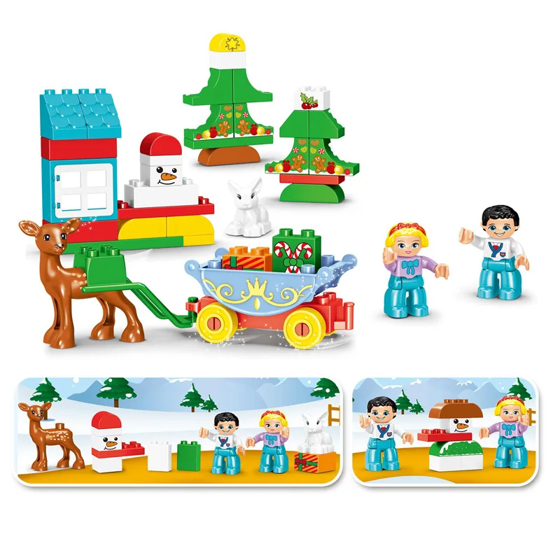 46Pcs Large Particles Duploed Celebrate Christmas Building Blocks DIY Family Christmas Hut Tree Brick Kids Toys for Children