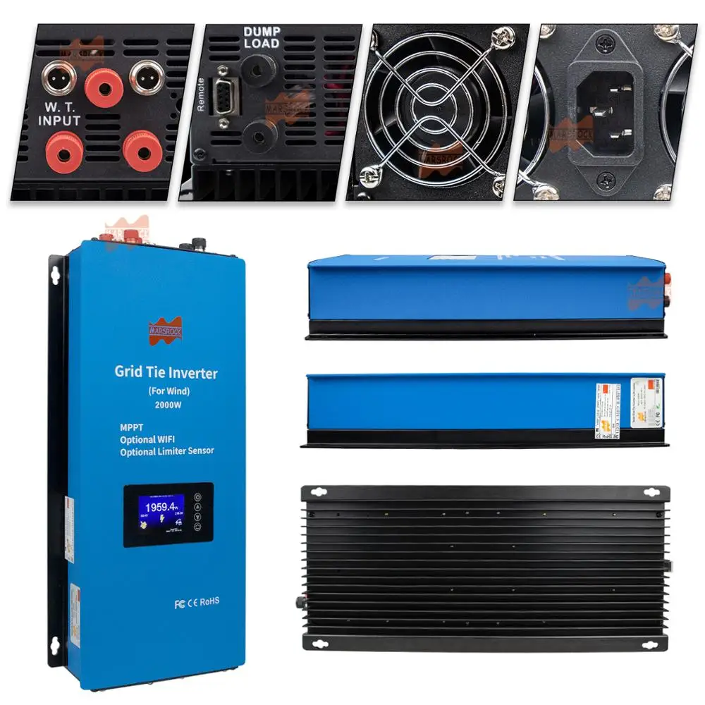 Imagem -03 - Grade Inversor com Sensor Limitador Gerador de Turbina Eólica Mppt Wifi Monitor Bateria Descarga Dc22-90v a Ac95265v 2000w 48v na