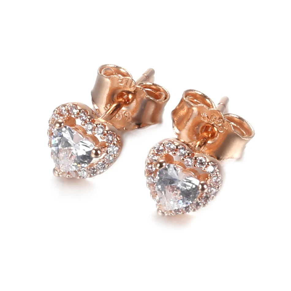 

Sparkling Elevated Stud Earring For Women Authentic S925 Sterling Silver Jewelry Lady Girl Birthday Gift Rose Gold Colour