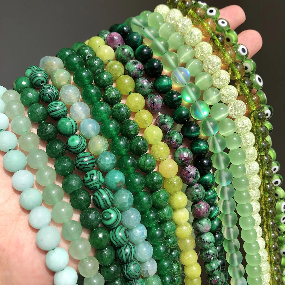 Natural Stone Beads Green Cat Eye Malachite Agates Crystal Jades Round Loose Beads for Jewelry Making DIY Accessories 15\'\'