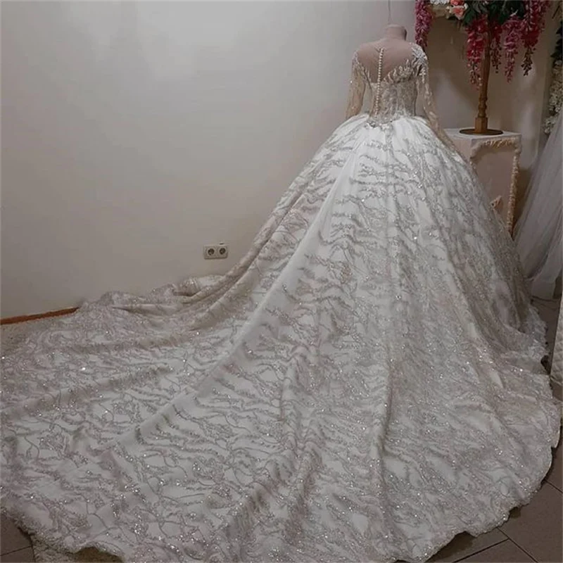 Luxury Arabic Dubai Ball Gown Wedding Dresses 2022 Vestido de Noiva Sparkly Shinning Wedding Bridal Gowns Robe de Mariee