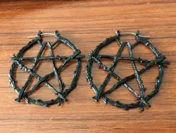 Gothic Pentagram Hoop Earring Wicca Black Thorns Stud Branch Witchcraft Amulet Punk Yoga Occult Halloween Goth Jewelry