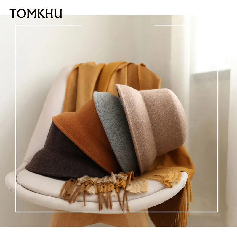 Elegant Women Vintage Bucket Felt Hat New Autumn Winter Wool Felt Cone Cloche Hood Millinery Craft Caps Fedora Sombrero Mujer