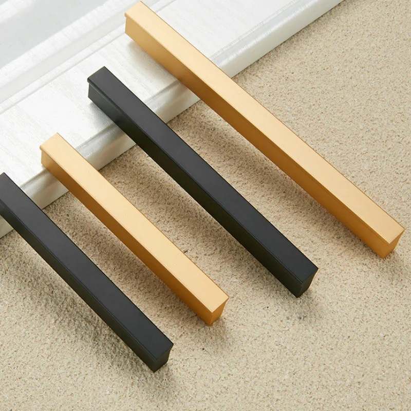 

Gold Black Cabinet Handles Kitchen Door Handles Aluminum Alloy Wardrobe Drawer Handles Modern Style Furniture Hardware