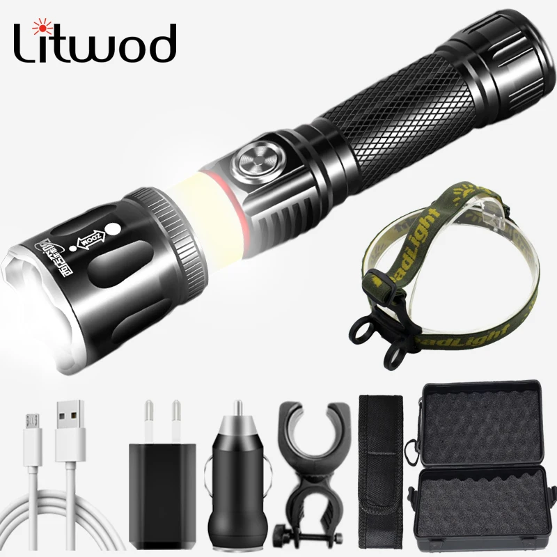 High Quality XM-L2 U3 & COB Led Flashlight Torch Aluminum Alloy Waterproof 18650 Battery Zoomable Lantern for Camping Hiking 10W