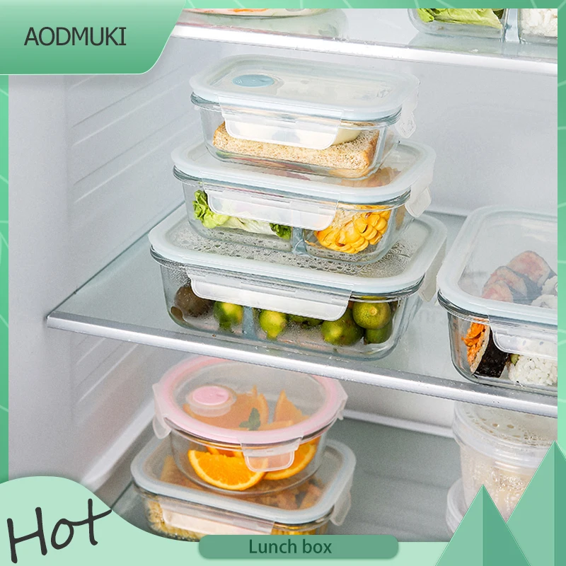 

Kühlschrank Crisper Aufbewahrungsbehälter Glas Lunchbox Mikrowellengeeignete Bento Box Tragbare auslaufsichere Lebensmittelbox für Picknick mit Tasche