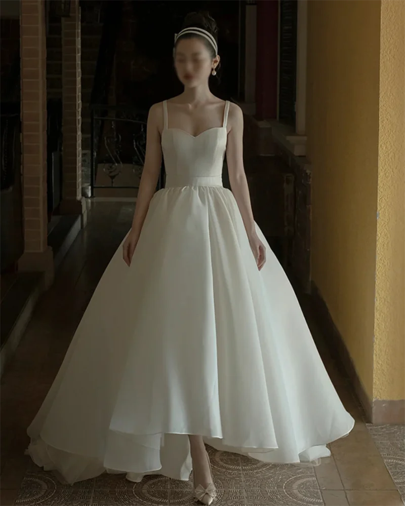 2022 spalline senza maniche abito da sposa a cuore senza schienale semplice pianura gonfio vestido sposa abito da ballo Vestidos De Novia