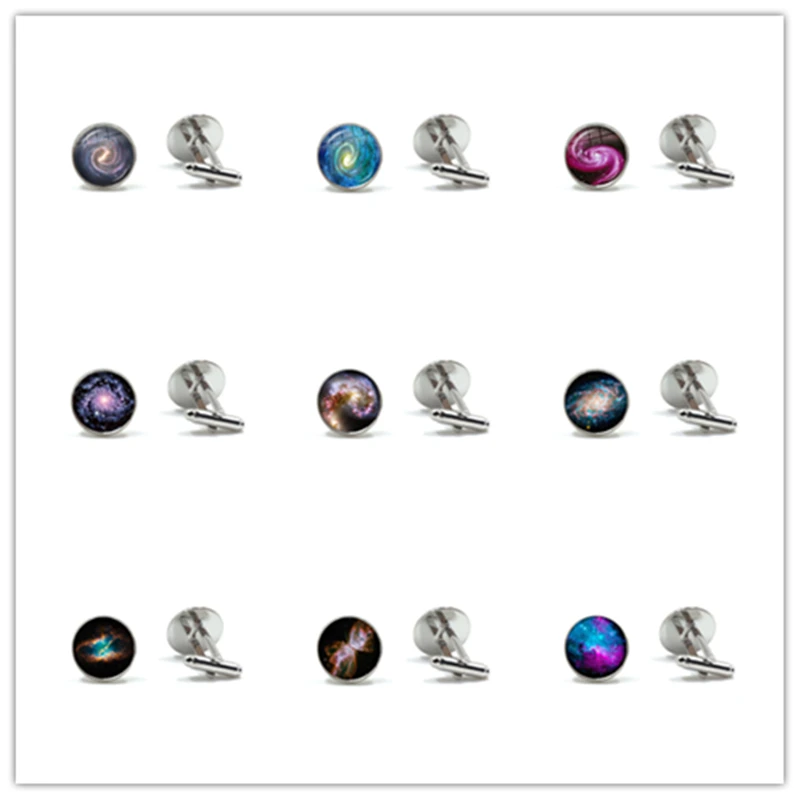 New Fashion Nebula Galaxy Cufflinks Space Universe 16mm Glass Cabochon Cuff Button For Male Gentleman Shirt Wedding Gift