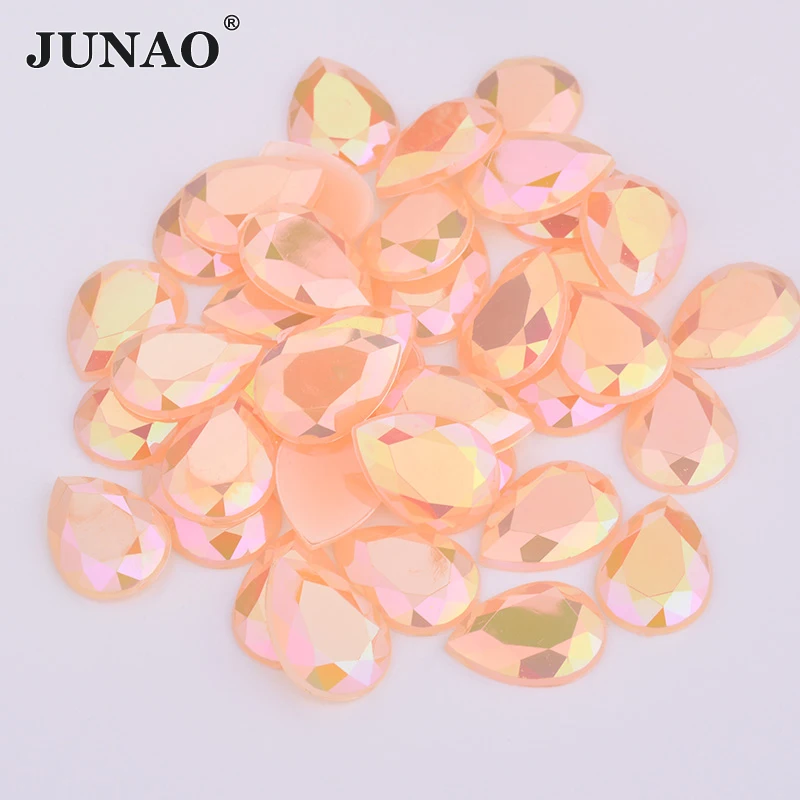 JUNAO 10x14mm 13x18mm Mix Color Teardrop AB Flatback Rhinestones Acrylic Strass Stickers Non Sewing Crystal Stones for Clothes