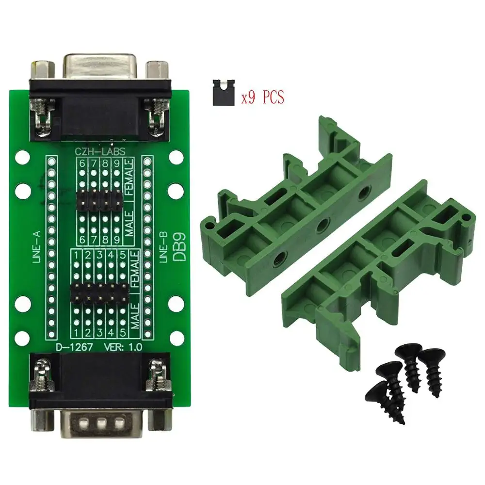 Placa diagnóstica da fuga do teste da montagem dsub sub db9 do trilho do ruído CZH-LABS, macho do conector de dsub db9 à fêmea.