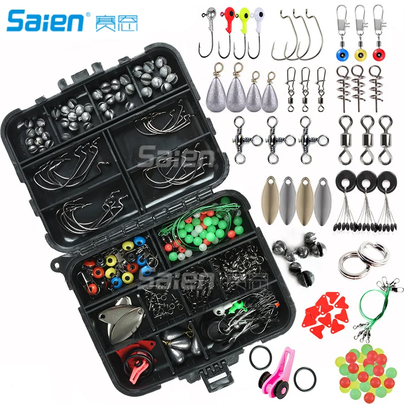 

187pcs Fishing Accessories Kit, Including Jig Hooks, Bullet Bass Casting Sinker Weights, Different Fishing Swivels Snaps