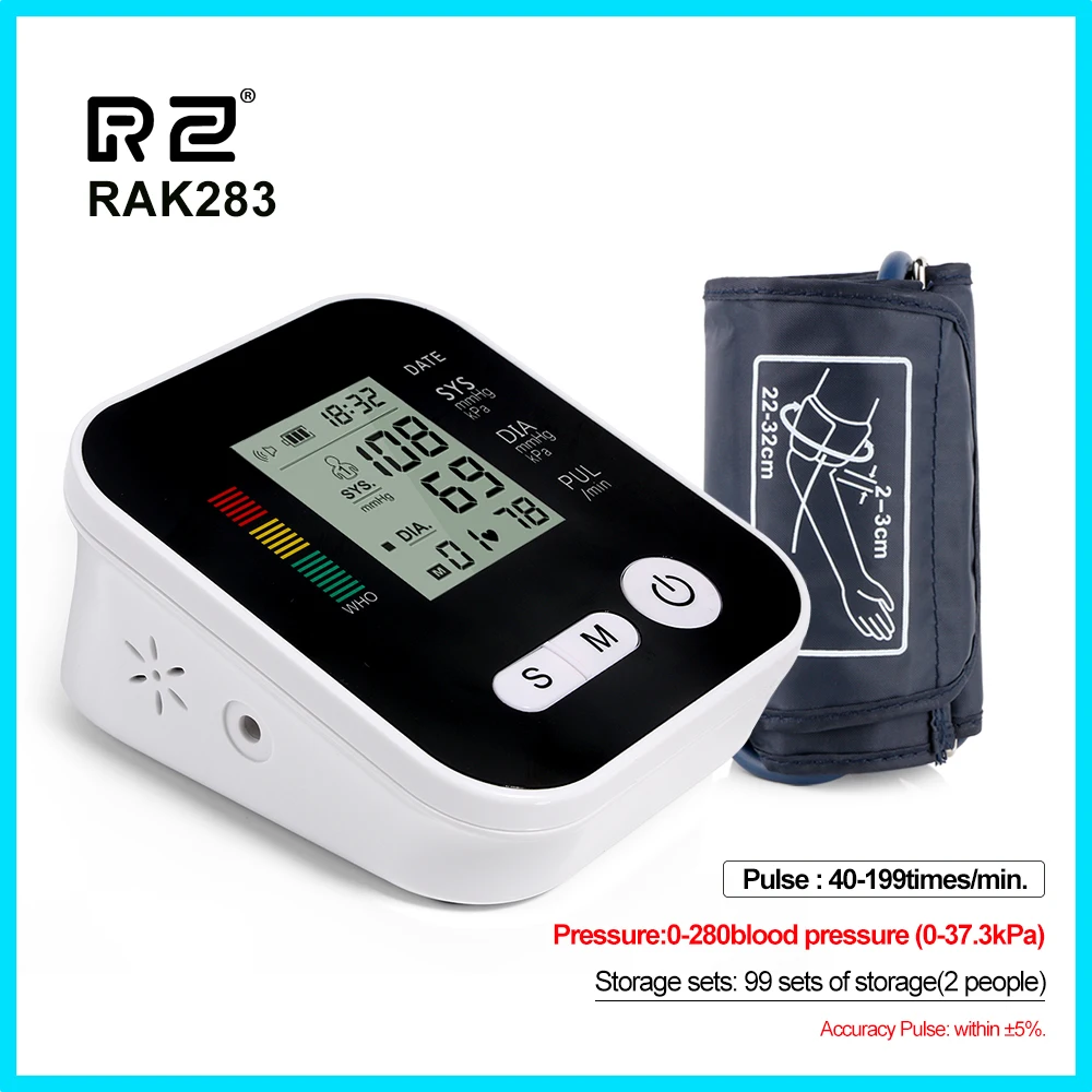 

RZ Upper Arm Blood Pressure Monitor USB Rechargeable Voice Electric Pulse Heartbeat Cuff Tonometer Sphygmomanom