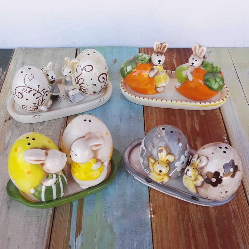 3pcs rabbit egg pepper shaker ceramic salt shaker seasoning bottle kitchen ornaments for mother gift Spice bottle CL70707