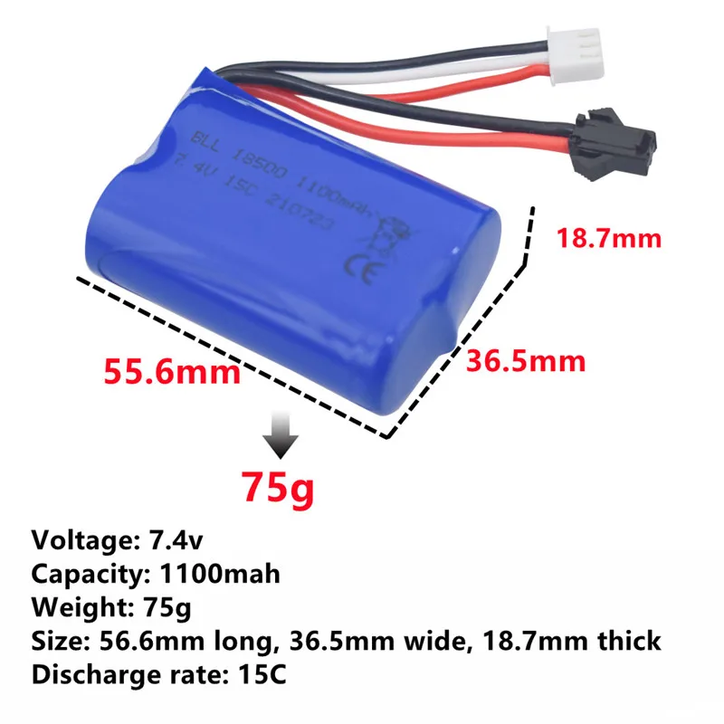 3PCS 7.4V 1100mAh Lithium Battery With 1 TO 3 Charging Cable For H102 Electric RC Boat, 2.4G High-Speed Speedboat Spare Parts